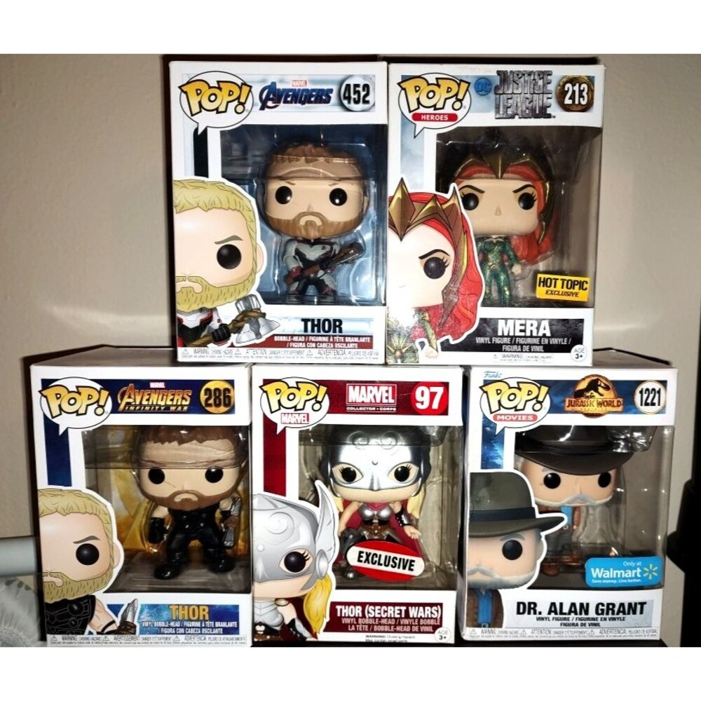 Lot of 5 New :  Funko Pop Marvel # 213 , #452 , #286 , #97 , #1221 Thor Mera